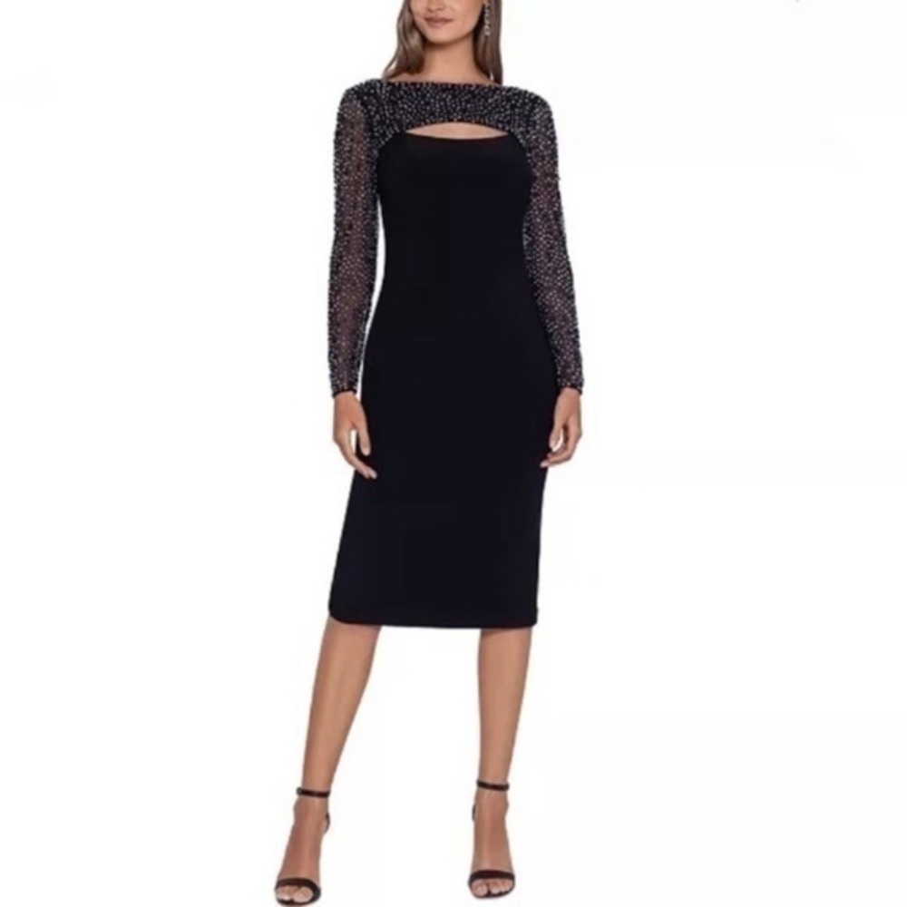 Betsy & Adam Embellished Cutout Dress in Black/Silver